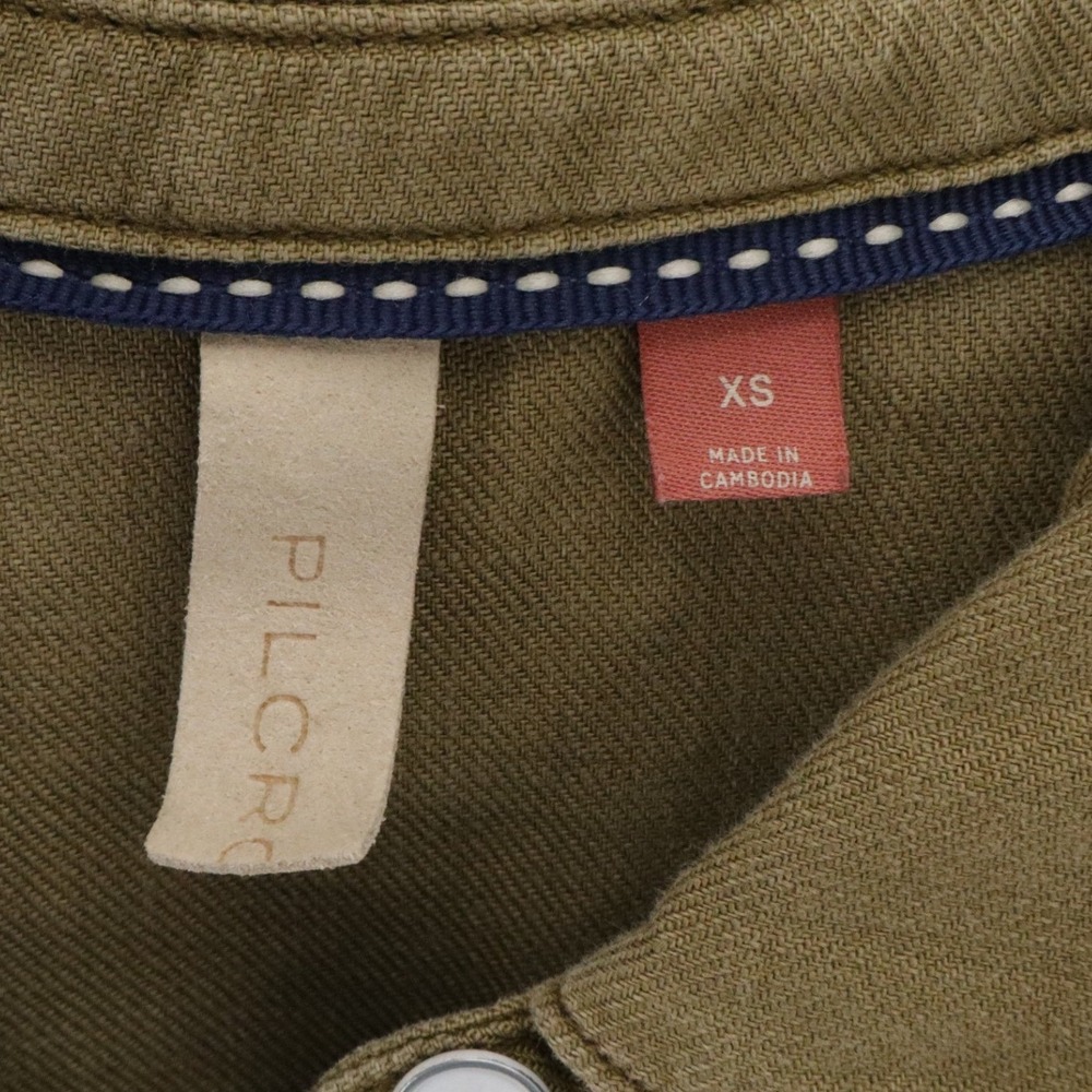 Pilcro Anthropologie Olive Green Ruffle Western Button Down Cotton Shirt XS - Picture 6 of 8